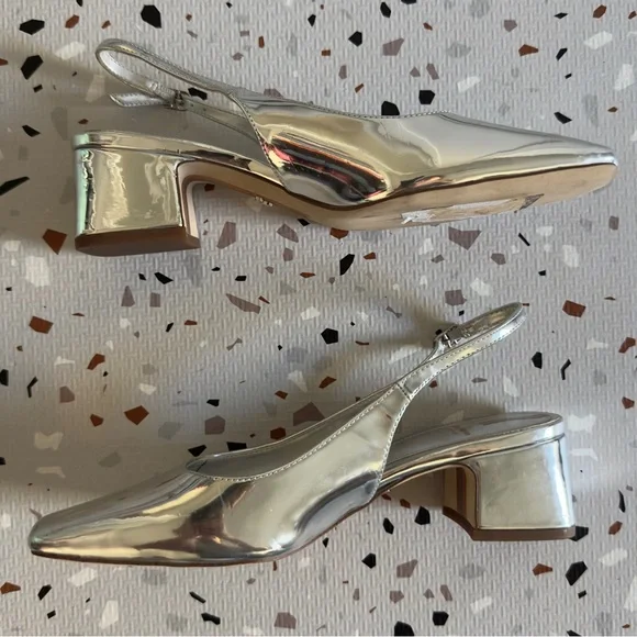 Sam Edelman Terra 50MM Patent Leather Slingback Pumps in Silver Size 8 - Picture 6 of 9